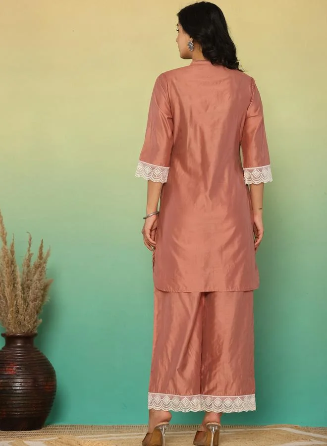 Kasya  Mocha Brown Chanderi Co-Ord Set for Women | Best Price UAE